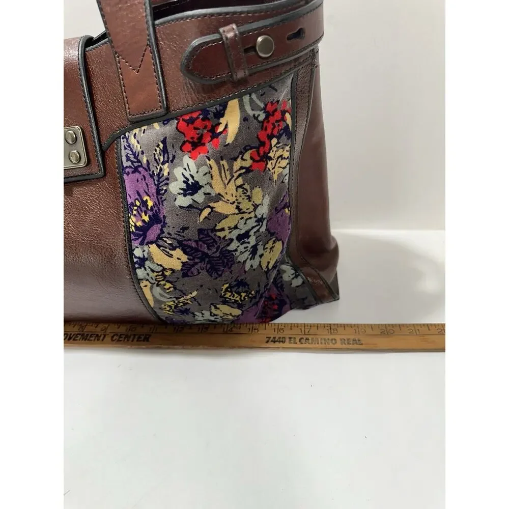 FOSSIL Vintage Reissue Weekender‎ Tapestry Print Brown Leather Shoulder Handbag